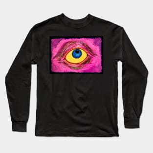 Pink yellow neon eyeball close up ink paint marker Long Sleeve T-Shirt